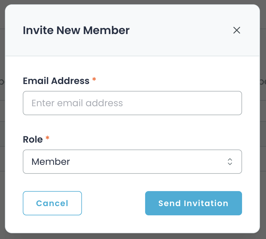 Add new user to organization dialog