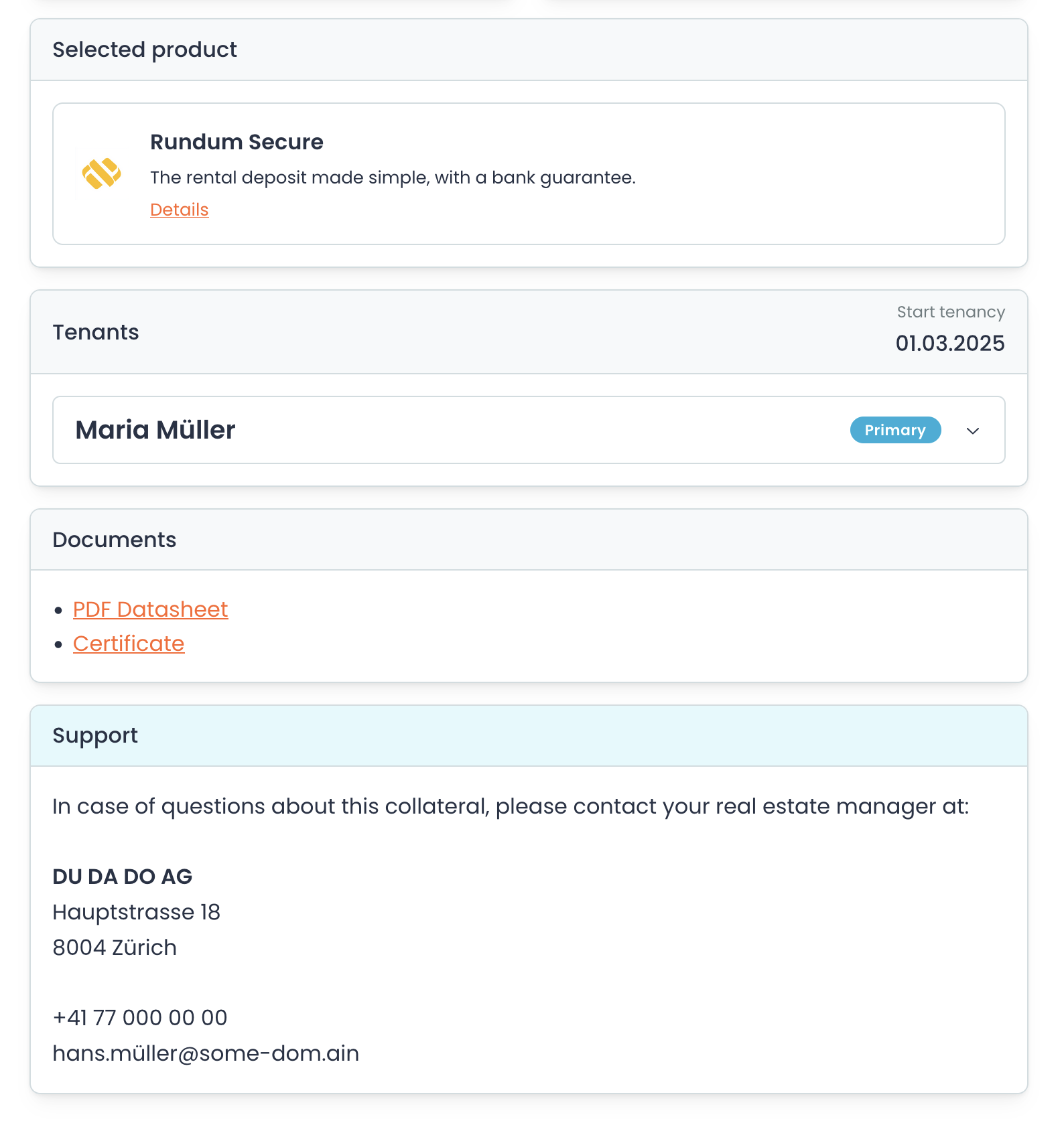 Support Info in Detail View of Collateral