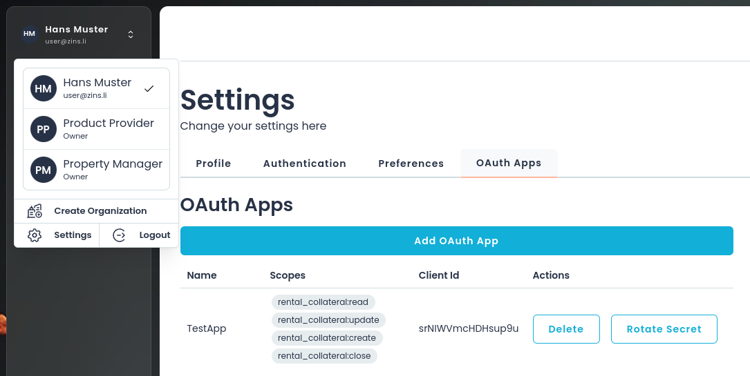 Create oauth app
