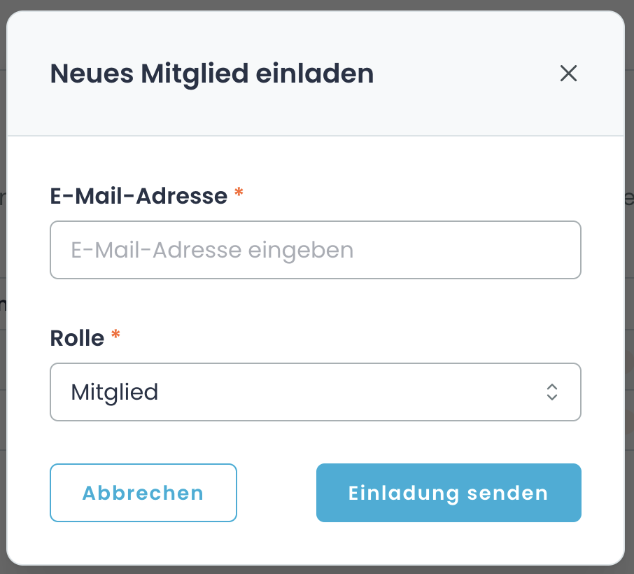 Dialogfeld neuen Benutzer zur Organisation hinzufügen