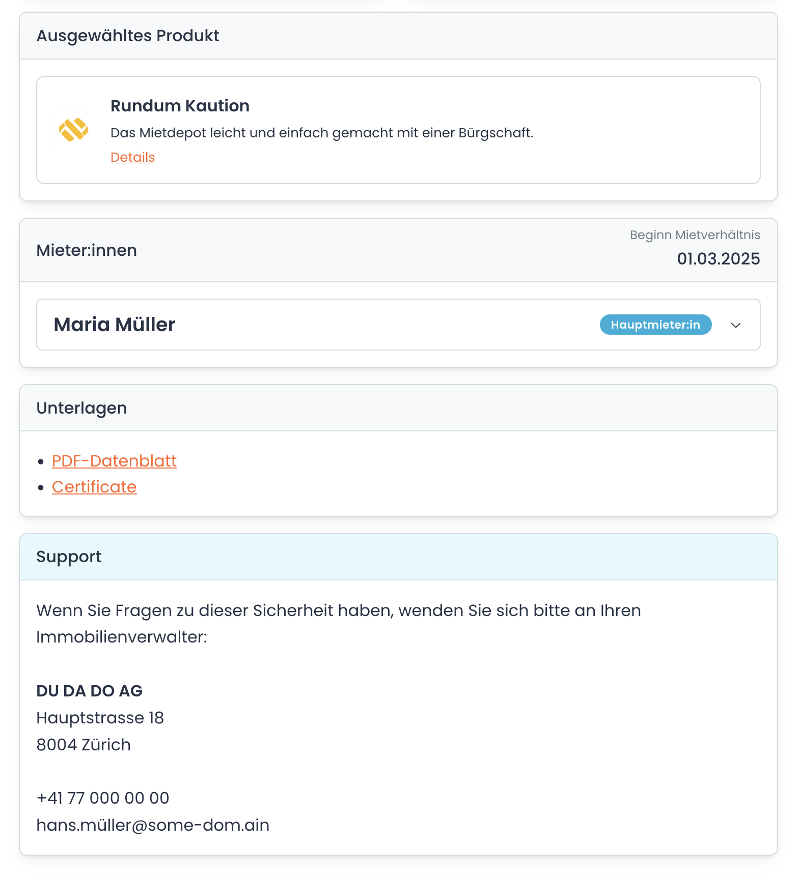 Support Info in der Detailansicht