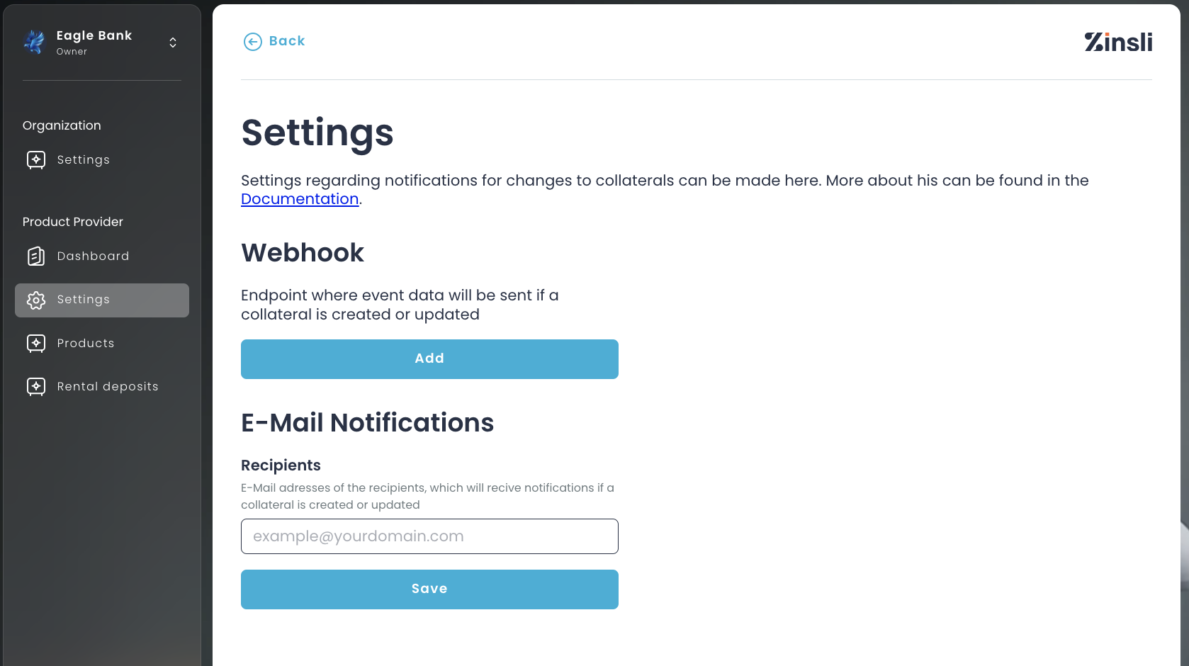 Product Provider Settings